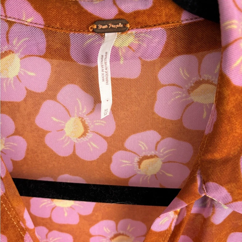 Free People Floral Ruched Blouse in Pink and Orange - Picture 2 of 8